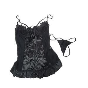 Womens 4XL US 16 Black lace Sheer Babydoll Lingerie Set Wired NWT